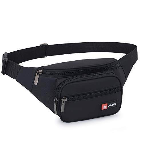 AirZyx Impermeable Riñoneras Hombre Mujer Riñoneras de Marcha Running de Acampada y Marcha Bolsos de Gimnasio Bolsos Bandolera para Hombre Mujer (Negro)