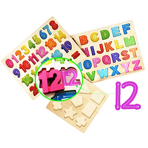 AiTuiTui Bloques de Letras de Madera ABC Abecedario Tablero del Alfabeto Niños Niños Preescolar Aprendizaje Temprano Juguetes Educativos