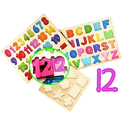 AiTuiTui Bloques de Letras de Madera ABC Abecedario Tablero del Alfabeto Niños Niños Preescolar Aprendizaje Temprano Juguetes Educativos