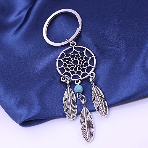 AIUIN 1X Llaveros de Acero Inoxidable Colgante en Atrapasueños y Hojas Llavero de Cadena Accesorios Decoración(con un Bolso de joyería) (Azul)