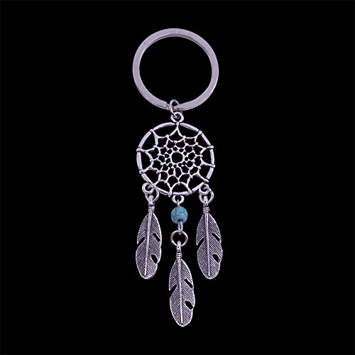 AIUIN 1X Llaveros de Acero Inoxidable Colgante en Atrapasueños y Hojas Llavero de Cadena Accesorios Decoración(con un Bolso de joyería) (Azul)