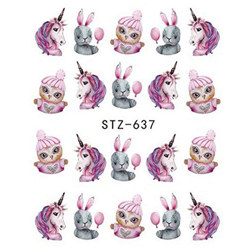 AIUIN 9 Piezas Pegatina de Uñas Patrón de Dibujos Animados Sirena y Unicornio Guías de Clavar Tip Pegatinas Conjunto con Uñas de Manicura