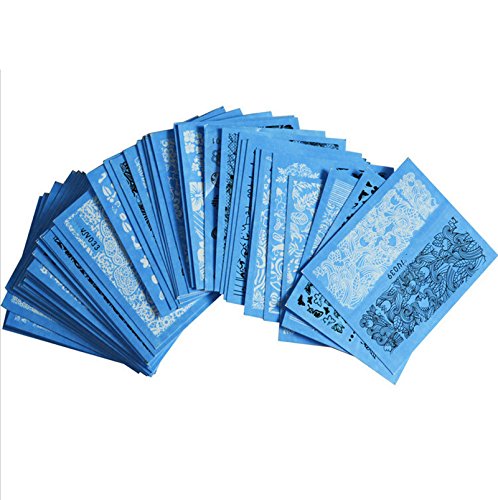 AIUIN Azul Pegatina de Uñas Francesas Guías de Clavar Tip Pegatinas Conjunto con Diferentes Formas para Uñas de Manicura,54 * 64MM (50 Piezas)