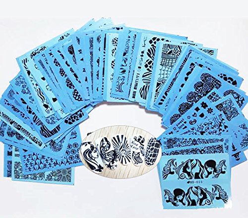 AIUIN Azul Pegatina de Uñas Francesas Guías de Clavar Tip Pegatinas Conjunto con Diferentes Formas para Uñas de Manicura,54 * 64MM (50 Piezas)