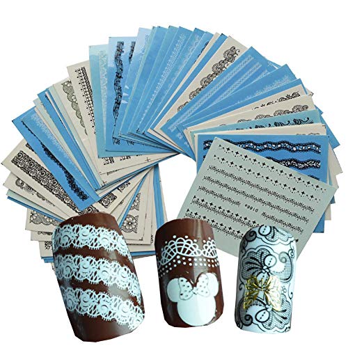 AIUIN Azul Pegatina de Uñas Francesas Guías de Clavar Tip Pegatinas Conjunto con Diferentes Formas para Uñas de Manicura,54 * 64MM (50 Piezas)