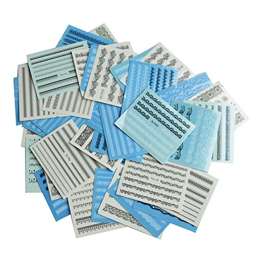 AIUIN Azul Pegatina de Uñas Francesas Guías de Clavar Tip Pegatinas Conjunto con Diferentes Formas para Uñas de Manicura,54 * 64MM (50 Piezas)
