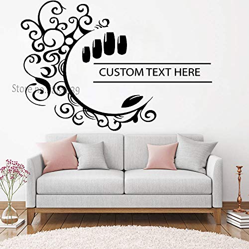 Ajcwhml Nombre del Estudio Personalizado Nail Salon Logo Applique Art Beauty Salon Logo SPA Salon Applique Nail Etiqueta de Pared Personalizada Vinilo de Pared 83 cm x 56 cm