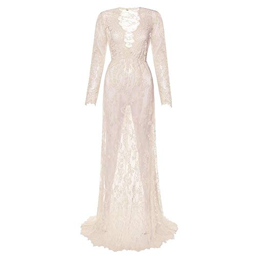 AKDSteel Vestido de embarazo para sesión de fotos de maternidad Fotografía Props Sexy V cuello vestido de encaje albaricoque XXL