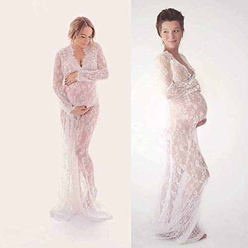 AKDSteel Vestido de embarazo para sesión de fotos de maternidad Fotografía Props Sexy V cuello vestido de encaje albaricoque XXL