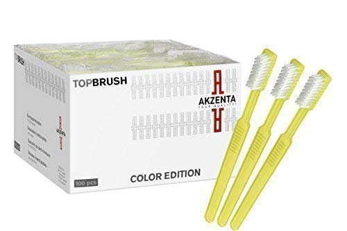Akzenta - Cepillo de dientes desechable con pasta de dientes (100 unidades, varios colores) - amarillo,