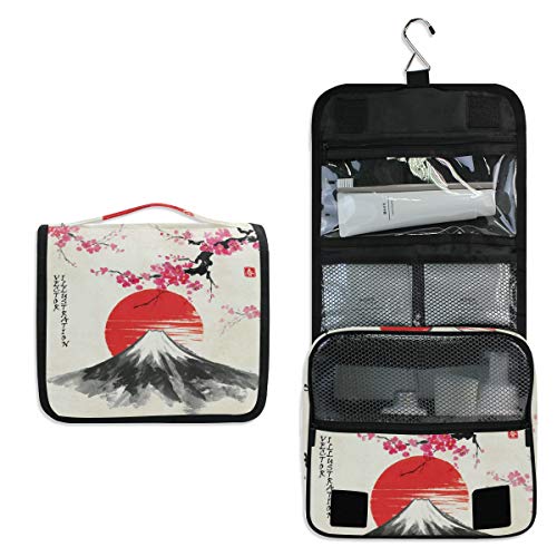 Alarge - Neceser colgante para acuarela, diseño floral Sakura, atardecer japonés, bolsa grande portátil de viaje, neceser de maquillaje organizador para mujeres y hombres