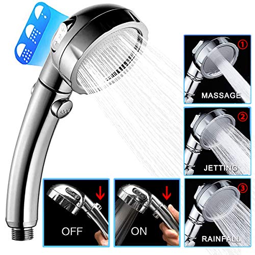 Alcachofa de Ducha, Mano la Cabeza de Ducha 3 Modos Cabezal de Ducha de Mano de Alta Presión Ducha de Ahorro de Agua Ducha de Masaje Universal Extraíble de Cromo Ducha JAANY, Plata