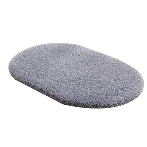 Alfombra de suelo ovalada, Tamaño pequeño, gris natural, antideslizante, alfombra de baño, lisa, de piel sintética, base de algodón, alfombra para sala de estar, dormitorio, cocina interior, 40x 60cm