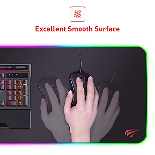 Alfombrilla de Raton Gaming HAVIT RGB 800 * 300 * 4 mm Teclado extendido Extra Grande para Escritorio con Base de Goma Antideslizante para Gamers, PC y Portátil,Negro
