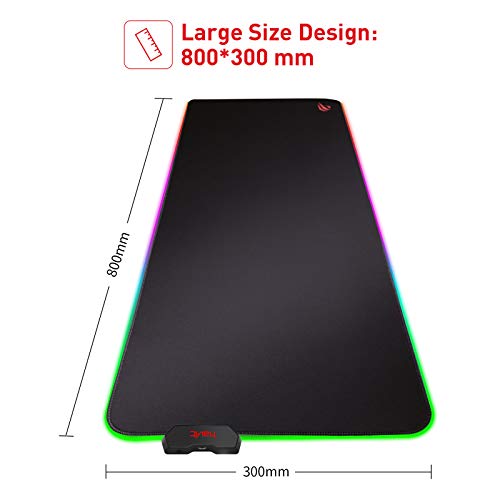 Alfombrilla de Raton Gaming HAVIT RGB 800 * 300 * 4 mm Teclado extendido Extra Grande para Escritorio con Base de Goma Antideslizante para Gamers, PC y Portátil,Negro