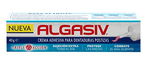 Algasiv, Crema Adhesiva para Dentadura Postizas, Sujeción Extra Todo el Día, Protege las Encías, Combate el Mal Aliento, 40 g