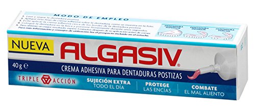 Algasiv, Crema Adhesiva para Dentadura Postizas, Sujeción Extra Todo el Día, Protege las Encías, Combate el Mal Aliento, 40 g