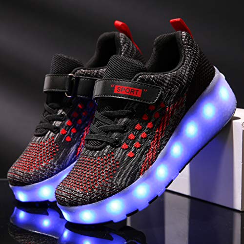 Ali-WD - Zapatos con ruedas y luz, recargables por USB, unisex, de doble rueda, patines con ruedas y suela con luces LED, para niños, chicos y chicas, deportivos, color Rojo, talla 31 EU