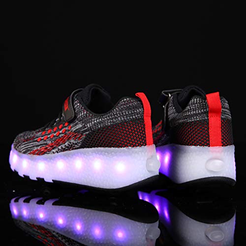 Ali-WD - Zapatos con ruedas y luz, recargables por USB, unisex, de doble rueda, patines con ruedas y suela con luces LED, para niños, chicos y chicas, deportivos, color Rojo, talla 31 EU