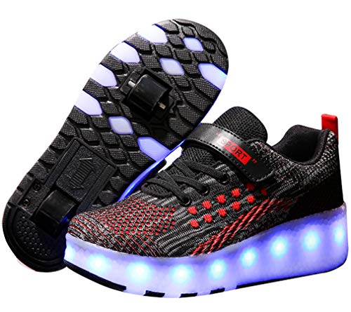 Ali-WD - Zapatos con ruedas y luz, recargables por USB, unisex, de doble rueda, patines con ruedas y suela con luces LED, para niños, chicos y chicas, deportivos, color Rojo, talla 31 EU