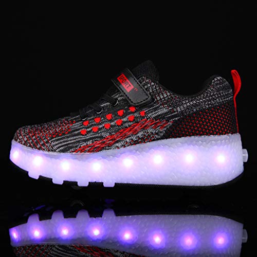 Ali-WD - Zapatos con ruedas y luz, recargables por USB, unisex, de doble rueda, patines con ruedas y suela con luces LED, para niños, chicos y chicas, deportivos, color Rojo, talla 31 EU