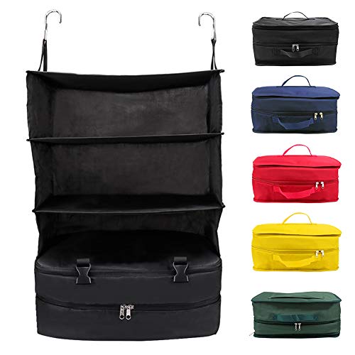 Alicer – Bolsa de viaje portátil, 3 capas, plegable, armario de pared, estantería, organizador de ropa, organizador de equipaje Negro Talla única