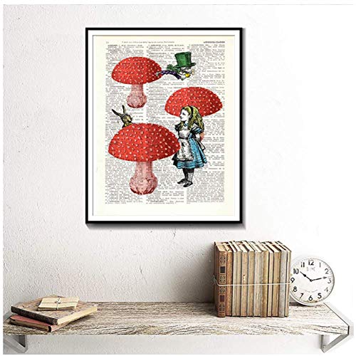 Alicia en el país de las maravillas Alicia encontrando amigos Alicia en el país de las maravillas Collage Imprimir en carteles e impresiones de libros de arte vintage-50x70cmx1pcs -Sin marco