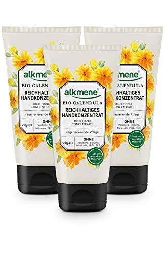 alkmene Crema de manos con caléndula orgánica - Rica crema de manos para manos muy secas y agrietadas - crema vegana en pack de 3 (3x 75 ml)