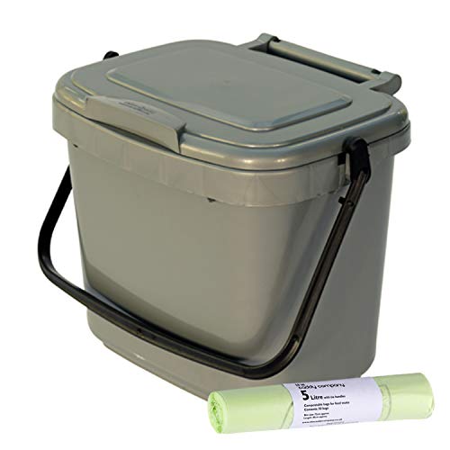 All-Green Cubo de plástico para Compost de Cocina de 5 litros, con 50 Bolsas de asa, Color Plateado y Gris