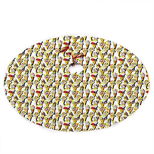 ALLdelete# Christmas Tree Skirt Gonna per Albero di Natale, Motivo ripetitivo di Dessert estivo Dolce con Palette fruttate colorate SUI coni, 91 cm (36 pollici)