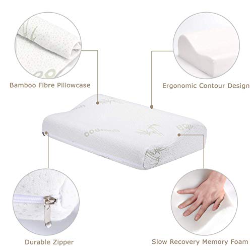Almohada Cervical y Ortopédica, Mogomiten Almohada De Espuma Con Memoria - Almohada Hipoalergénica Para El Sueño Anti-Ronquido - 50 × 30 Cm (Blanco)