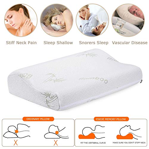 Almohada Cervical y Ortopédica, Mogomiten Almohada De Espuma Con Memoria - Almohada Hipoalergénica Para El Sueño Anti-Ronquido - 50 × 30 Cm (Blanco)