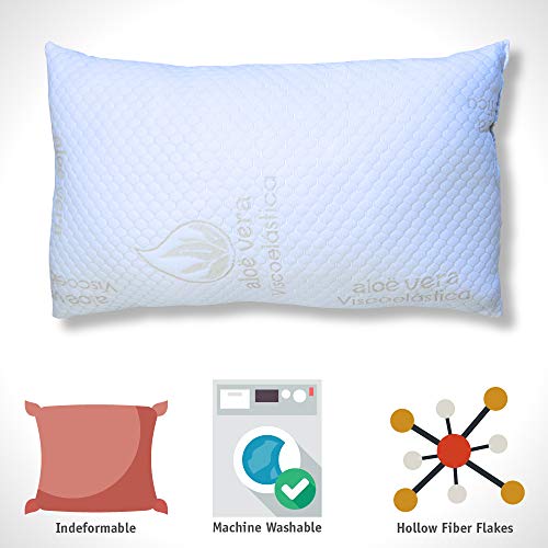 Almohada Viscoelástica | Almohada viscoelástica de 90 | Almohada viscoelástica con Tratamiento de Aloe Vera. Copos de Fibra Hueca, Antiácaros, Indeformable, Transpirable y Firmeza Media