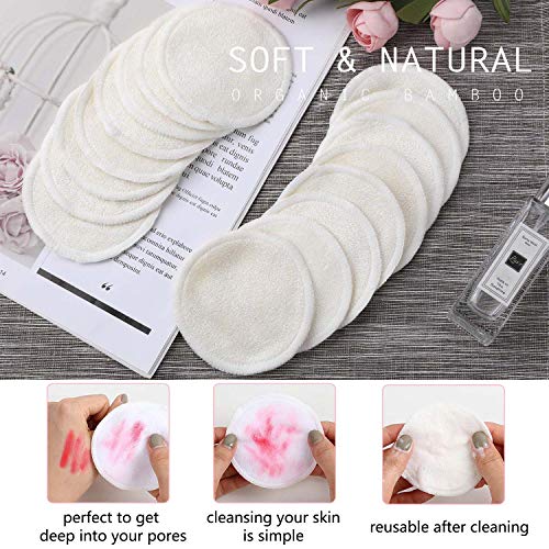 Almohadillas Desmaquillantes Reutilizables Discos De Maquillaje Bambú Algodón, Algodón Orgánico Microfibra Maquillaje Ojos Lavable, Super Suave Absorción Almohadillas De Paño De Lavado, 16 Pieza