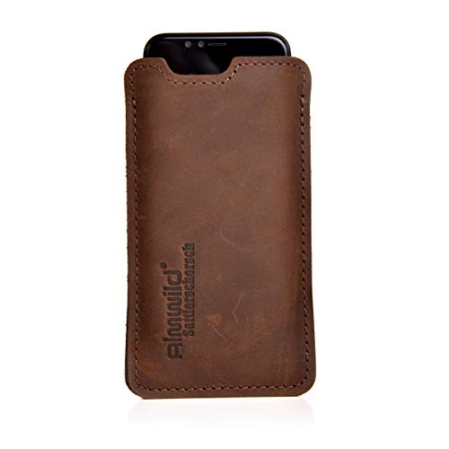 ALMWILD® casco, alforja para Apple iPhone 7, 6s, 6 de Rinds real- de cuero. En negro. En Baviera Handyhülle fabricados a mano. Modelo Sattlerschorsch