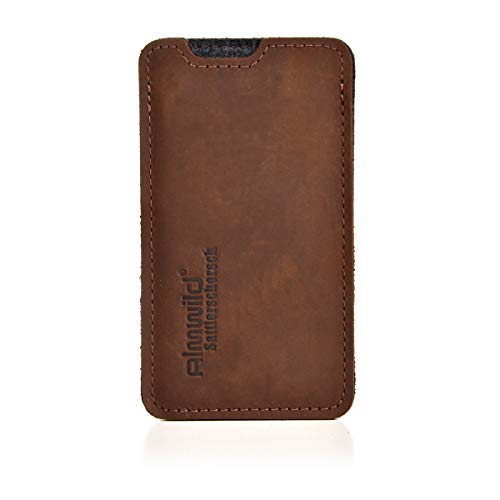 ALMWILD® casco, alforja para Apple iPhone 7, 6s, 6 de Rinds real- de cuero. En negro. En Baviera Handyhülle fabricados a mano. Modelo Sattlerschorsch