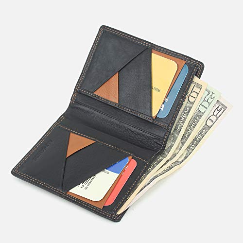 AlphaHide Billetera con bloqueo RFID para hombre - Diseño plegable vertical - Funda delgada para tarjeta de crédito - Cartera con bolsillo frontal Negro negro/marrón small