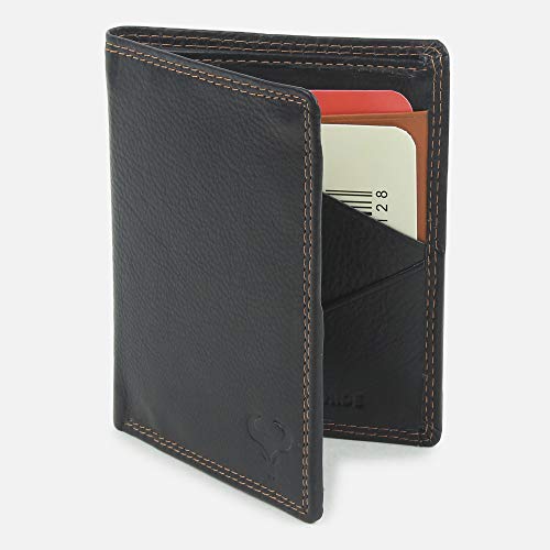 AlphaHide Billetera con bloqueo RFID para hombre - Diseño plegable vertical - Funda delgada para tarjeta de crédito - Cartera con bolsillo frontal Negro negro/marrón small