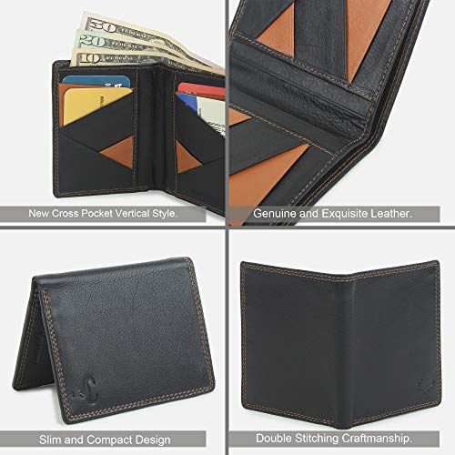 AlphaHide Billetera con bloqueo RFID para hombre - Diseño plegable vertical - Funda delgada para tarjeta de crédito - Cartera con bolsillo frontal Negro negro/marrón small