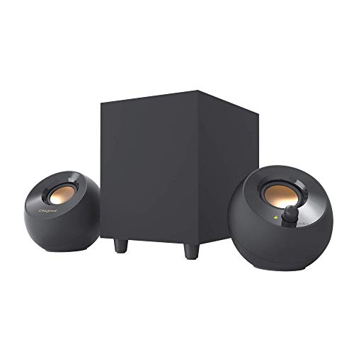 Altavoces de ordenador Creative Pebble Plus 2.1 potenciados por USB con Subwoofer con salida inferior y Controladores de largo alcance, potencia total de hasta 8 W RMS para ordenadores (Negro)