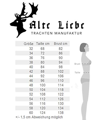 Alte Liebe Auténtico Vestido de Halloween bávaro 2 PC. alemán Dirndl con Delantal de Encaje Oktoberfest Trachten tamaño 32-46 (38)