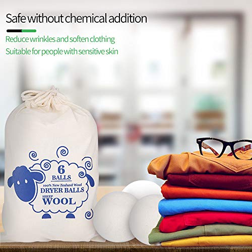 AMAYGA Bolas de Secadora de Lana,Hecha de Lana Merino 100% Pura Bolas de Secadora hipoalergénicas,Reutilizable,Secado más rápido,Reducción estática y Suavizante de Telas Naturales Paquete de 6 XL