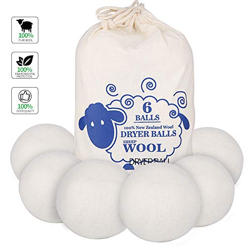 AMAYGA Bolas de Secadora de Lana,Hecha de Lana Merino 100% Pura Bolas de Secadora hipoalergénicas,Reutilizable,Secado más rápido,Reducción estática y Suavizante de Telas Naturales Paquete de 6 XL