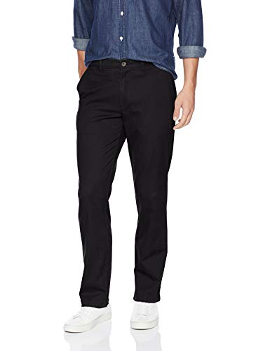Amazon Essentials - Pantalones elásticos informales con corte recto para hombre, Negro (Black), 33W x 30L