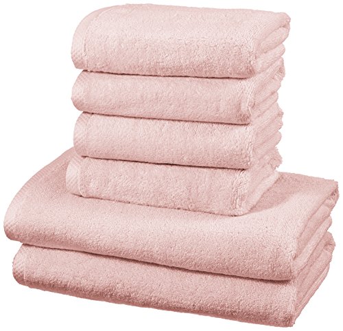 AmazonBasics - Juego de 6 toallas de secado rápido, 2 toallas de baño y 4 toallas de mano - Rosa claro
