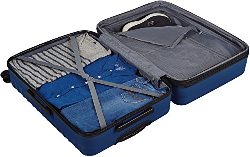 AmazonBasics - Maleta de viaje rígidaa giratoria - Juego de 3 piezas ( 55 cm, 68 cm, 78 cm), Azul marino