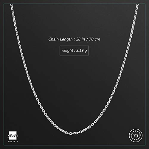 Amberta® Joyería - Collar - Fina Plata De Ley 925 - Diamante Corte - Cadena de Belcher - 1.3 mm - 40 45 50 55 60 70 cm (70cm)