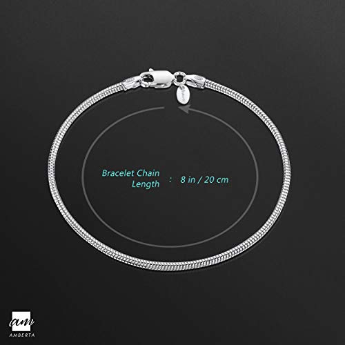 Amberta® Joyería - Pulsera - Fina Plata De Ley 925 - Cadena de Serpiente - 1.9 mm - 18 19 20 cm (20cm)