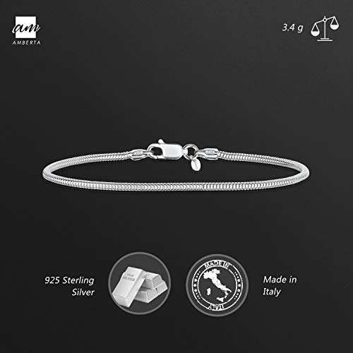 Amberta® Joyería - Pulsera - Fina Plata De Ley 925 - Cadena de Serpiente - 1.9 mm - 18 19 20 cm (20cm)
