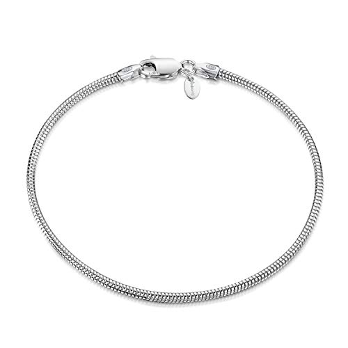 Amberta® Joyería - Pulsera - Fina Plata De Ley 925 - Cadena de Serpiente - 1.9 mm - 18 19 20 cm (20cm)